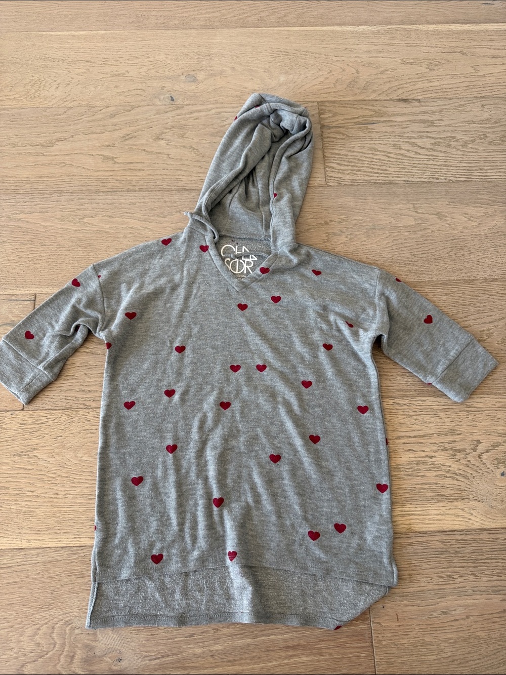 Chaser Gray Hoodie Tunic with Red Heart Print